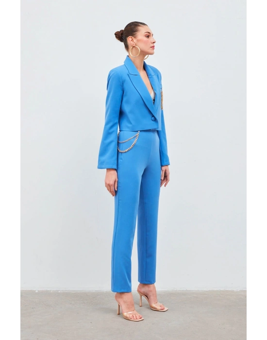 Zincir Aksesuarlı Pantolon - Mavi