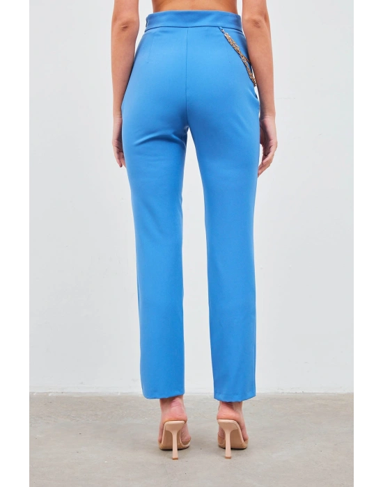 Zincir Aksesuarlı Pantolon - Mavi