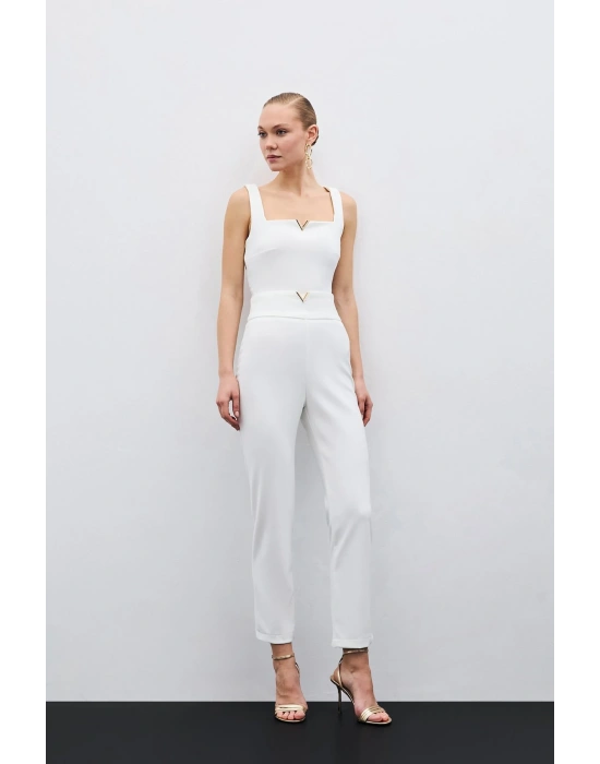 Bel Aksesuarlı Pantolon - Ekru