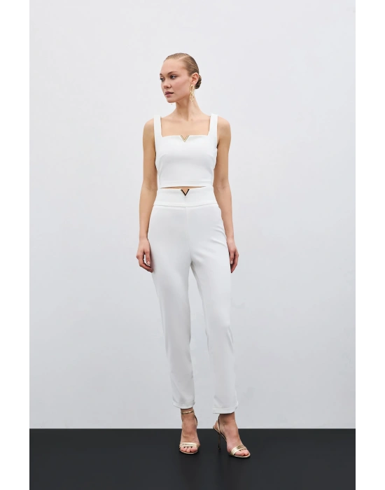 Bel Aksesuarlı Pantolon - Ekru