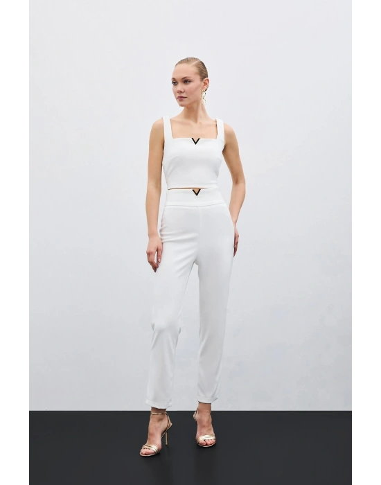 Bel Aksesuarlı Pantolon - Ekru