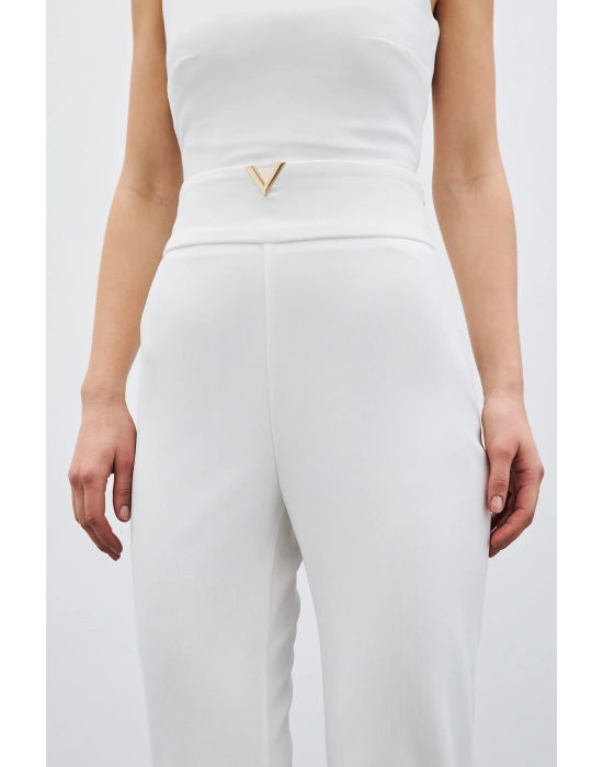 Bel Aksesuarlı Pantolon - Ekru