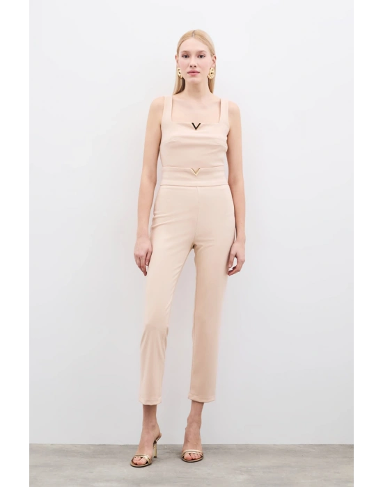 Bel Aksesuarlı Pantolon - Bej
