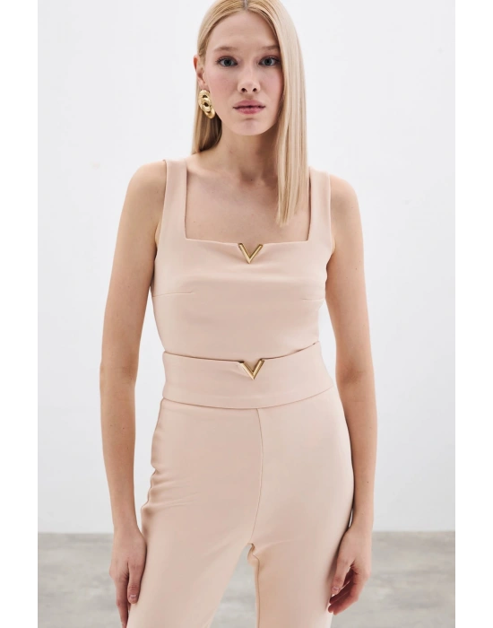 Bel Aksesuarlı Pantolon - Bej