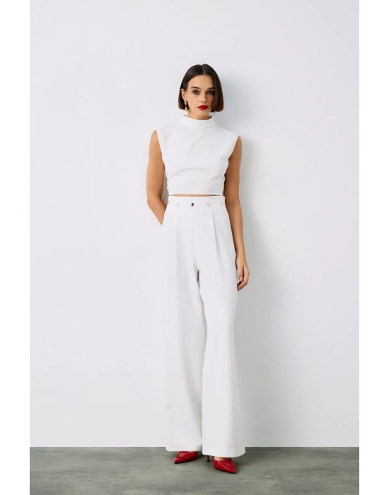 Bel Aksesuarlı Pantolon - Ekru