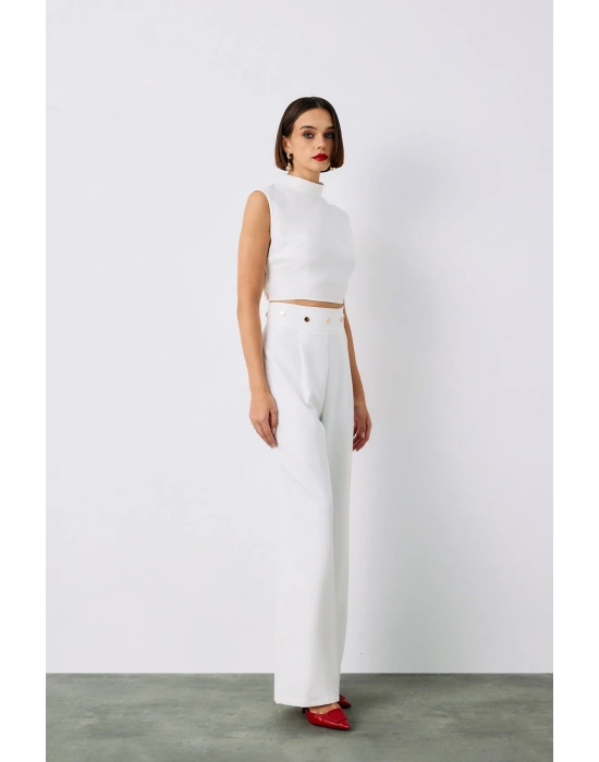 Bel Aksesuarlı Pantolon - Ekru