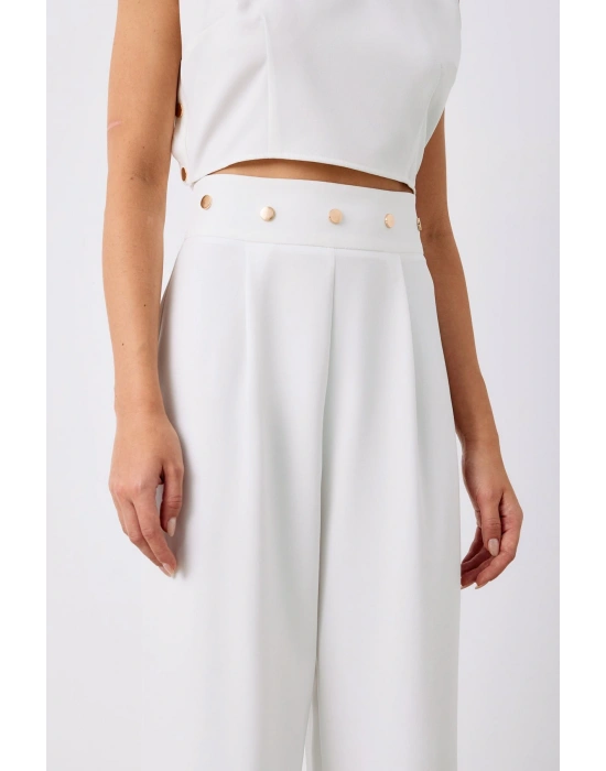 Bel Aksesuarlı Pantolon - Ekru