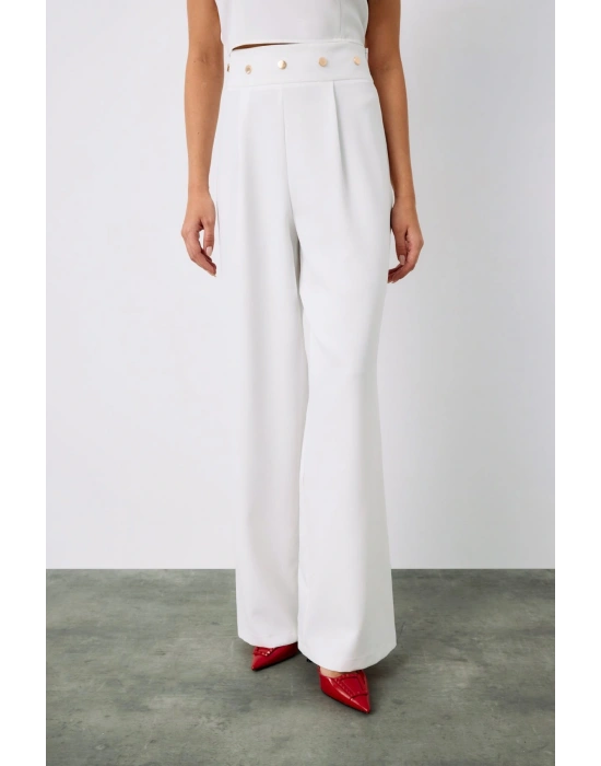 Bel Aksesuarlı Pantolon - Ekru