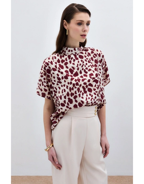 Yarasa Kol Salaş Bluz - Bej-Bordo