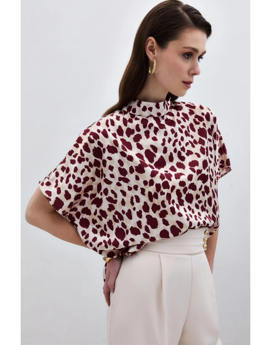 Yarasa Kol Salaş Bluz - Bej-Bordo