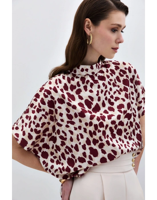 Yarasa Kol Salaş Bluz - Bej-Bordo