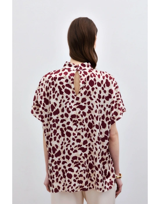 Yarasa Kol Salaş Bluz - Bej-Bordo
