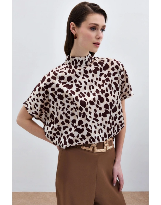 Yarasa Kol Salaş Bluz - Bej-Kahve