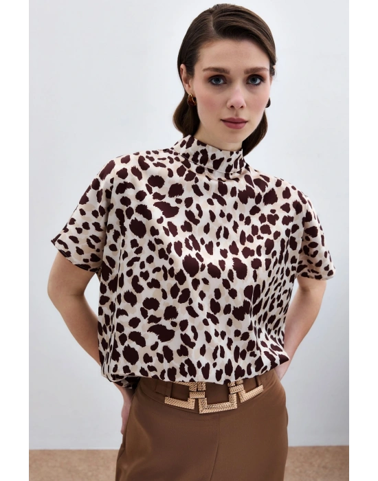 Yarasa Kol Salaş Bluz - Bej-Kahve