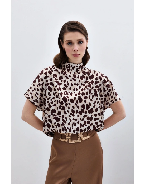 Yarasa Kol Salaş Bluz - Bej-Kahve