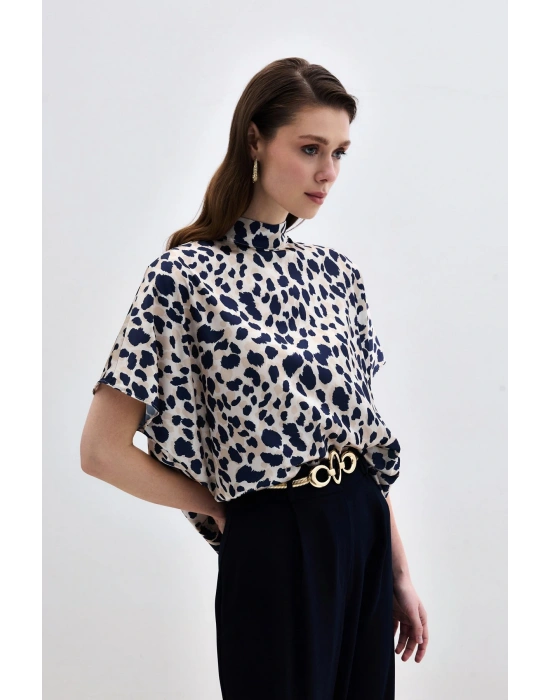 Yarasa Kol Salaş Bluz - Bej-Lacivert