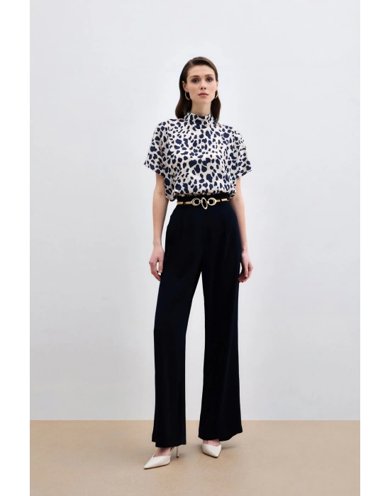 Yarasa Kol Salaş Bluz - Bej-Lacivert