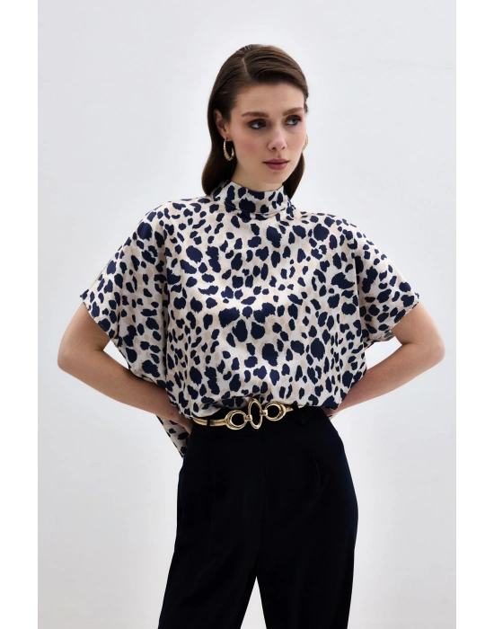 Yarasa Kol Salaş Bluz - Bej-Lacivert