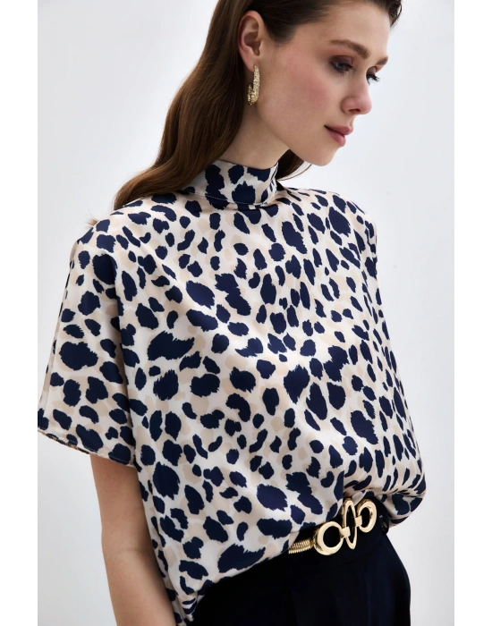 Yarasa Kol Salaş Bluz - Bej-Lacivert