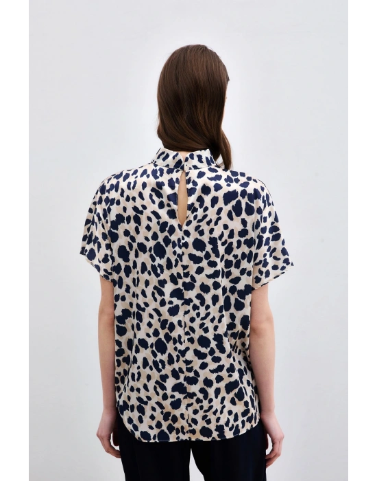 Yarasa Kol Salaş Bluz - Bej-Lacivert