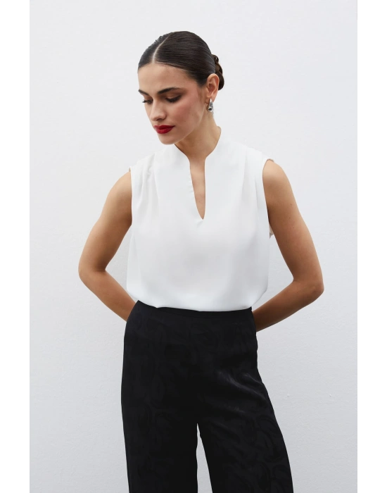 Hakim Yaka Kolsuz Bluz - Ekru