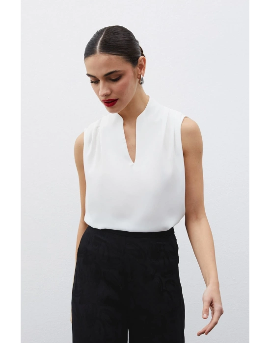 Hakim Yaka Kolsuz Bluz - Ekru