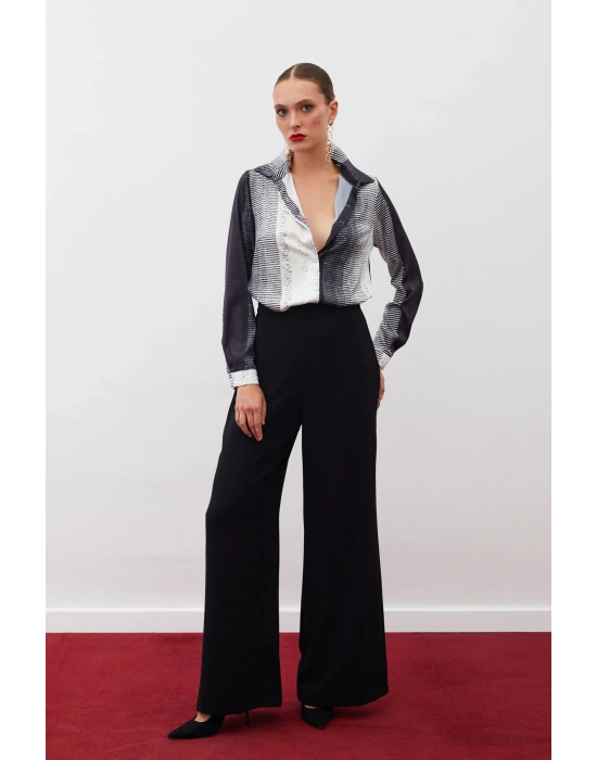 Desenli Düz Gömlek - SİYAH