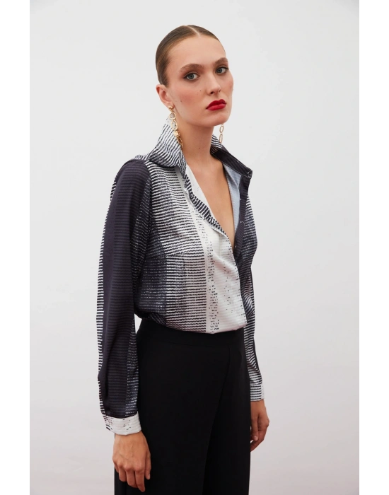 Desenli Düz Gömlek - SİYAH