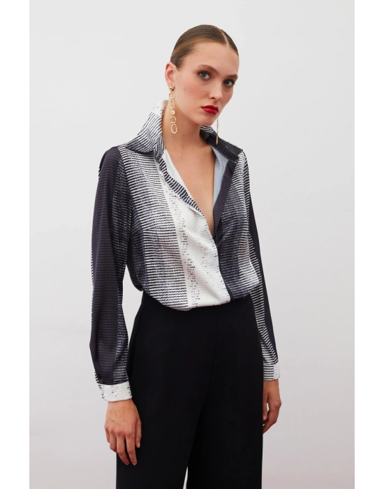 Desenli Düz Gömlek - SİYAH