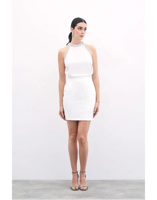 Aksesuar Detaylı Kolsuz Bluz - Ekru