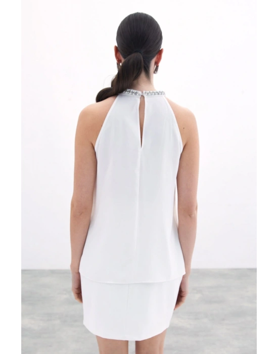 Aksesuar Detaylı Kolsuz Bluz - Ekru