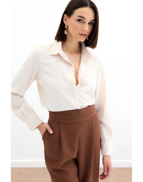 Klasik Düz Gömlek - Bej