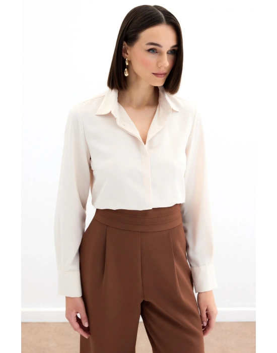 Klasik Düz Gömlek - Bej
