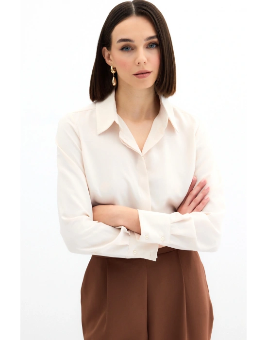 Klasik Düz Gömlek - Bej