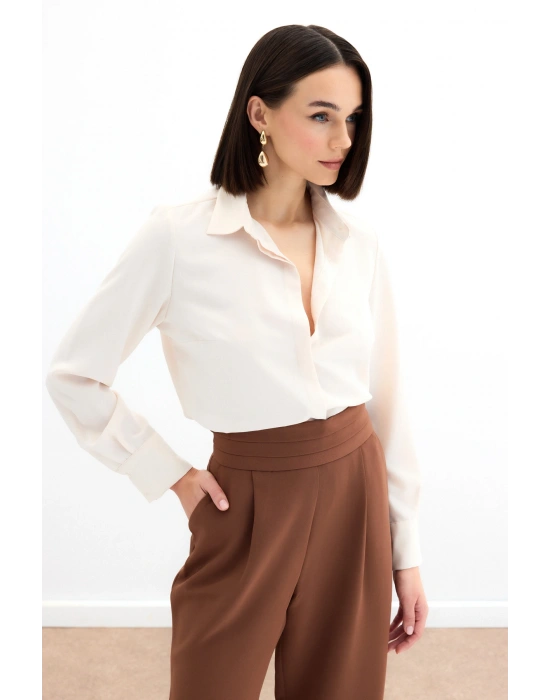 Klasik Düz Gömlek - Bej
