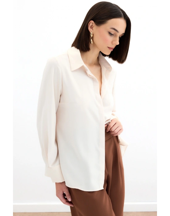 Klasik Düz Gömlek - Bej