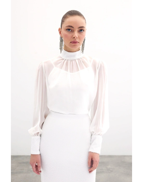 Payet Detaylı Bluz - Ekru