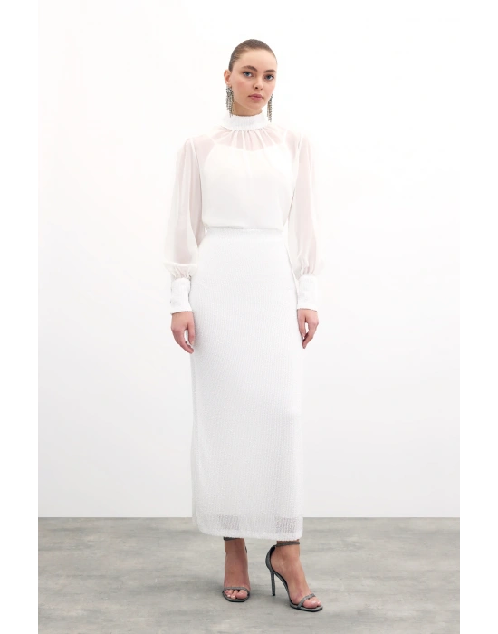 Payet Detaylı Bluz - Ekru