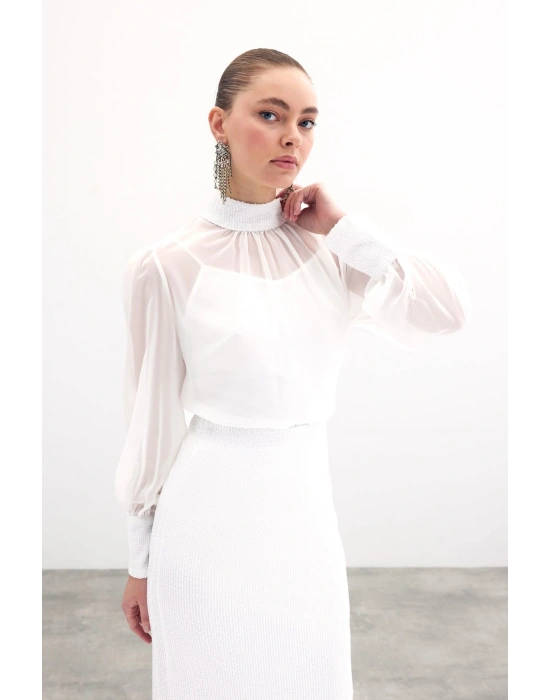 Payet Detaylı Bluz - Ekru