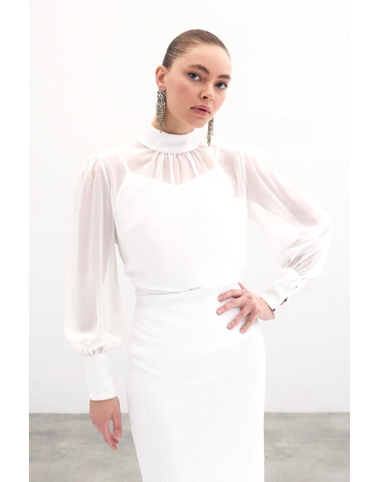 Payet Detaylı Bluz - Ekru