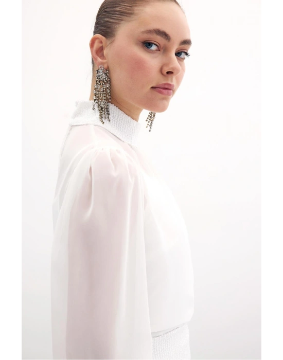 Payet Detaylı Bluz - Ekru