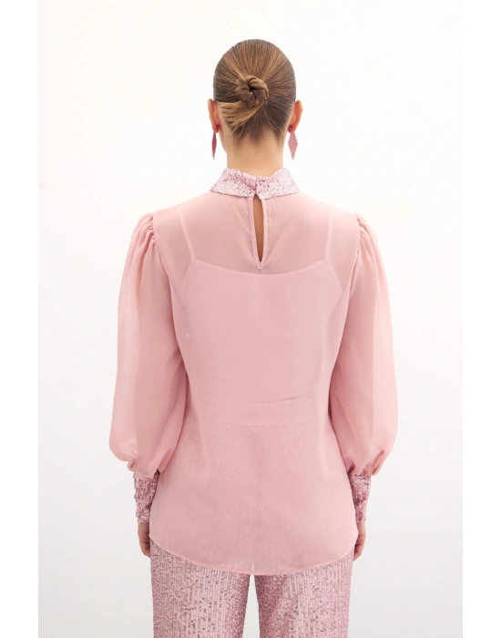 Payet Detaylı Bluz - Pudra