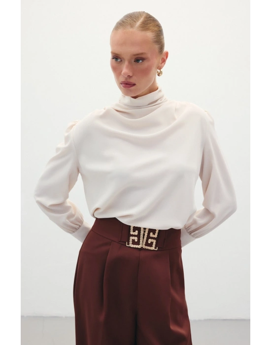 Drape Detaylı Bluz - Bej