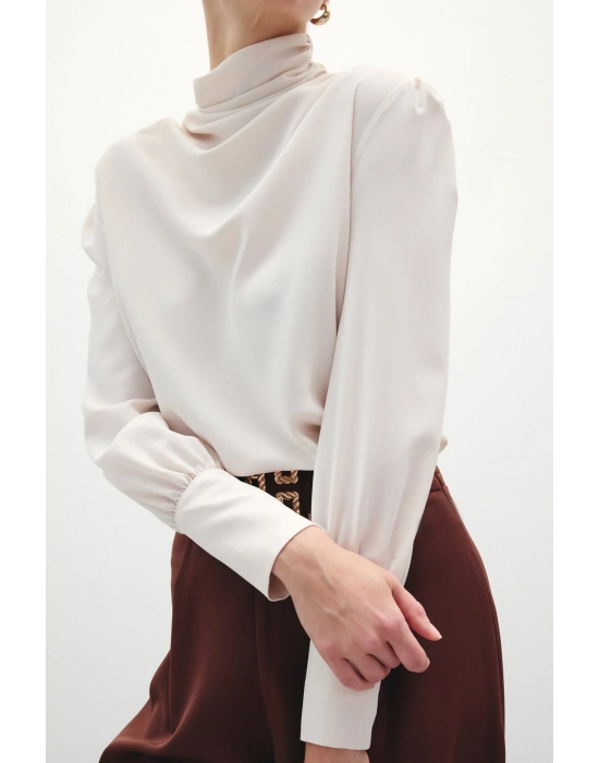 Drape Detaylı Bluz - Bej