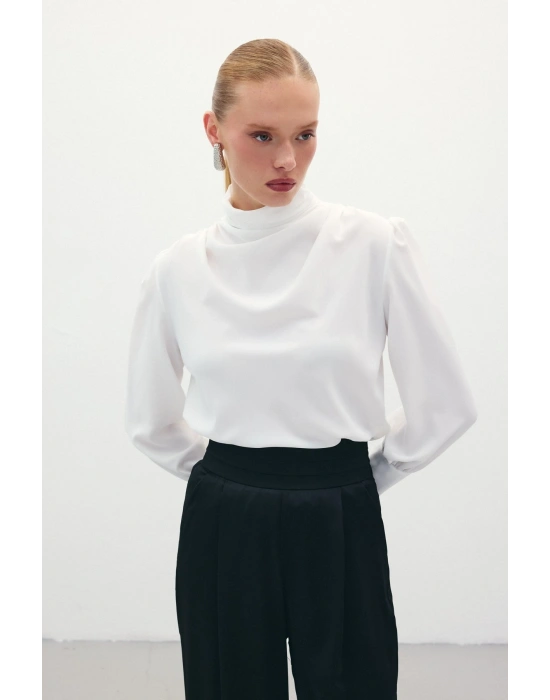 Drape Detaylı Bluz - Ekru