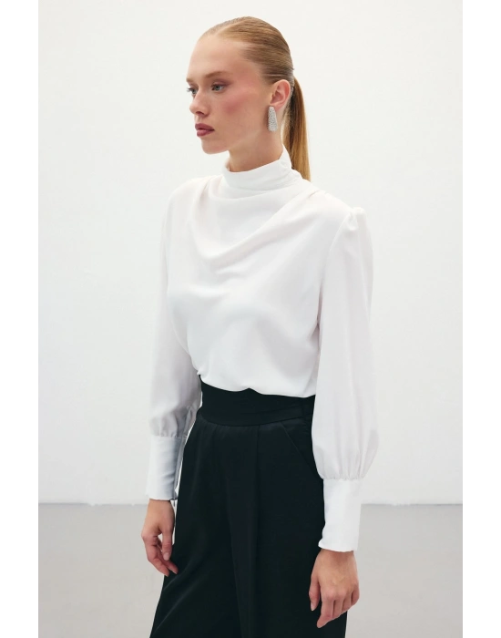 Drape Detaylı Bluz - Ekru