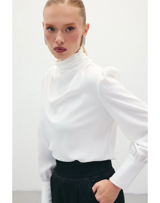 Drape Detaylı Bluz - Ekru