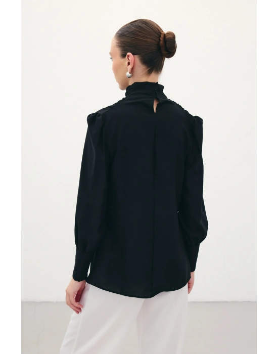Drape Detaylı Bluz - Siyah