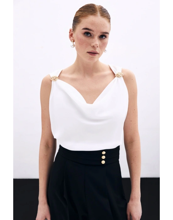 Degaje Yaka Bluz - Ekru