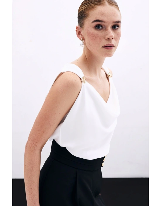 Degaje Yaka Bluz - Ekru